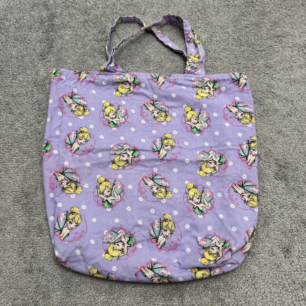 Disney Tinker Bell Canvas Tote Shoulder Bag Purple Polka Dot Peter Pan Fairy